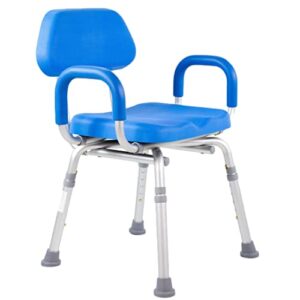 padded shower chair and bath chair with armrests and back, comfortable deluxe shower chair for inside shower and bathtub for elderly and seniors safety, adjustable height, institutional quality, blue