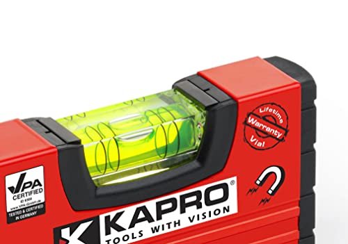 Kapro - 246 Handy Pocket Level - Magnetic - Features VPA Certified & Shock-Resistant Vial - with Rubber End Caps - Pocket-Sized and Compact - Aluminum Box Profile - 4”