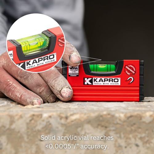 Kapro - 246 Handy Pocket Level - Magnetic - Features VPA Certified & Shock-Resistant Vial - with Rubber End Caps - Pocket-Sized and Compact - Aluminum Box Profile - 4”