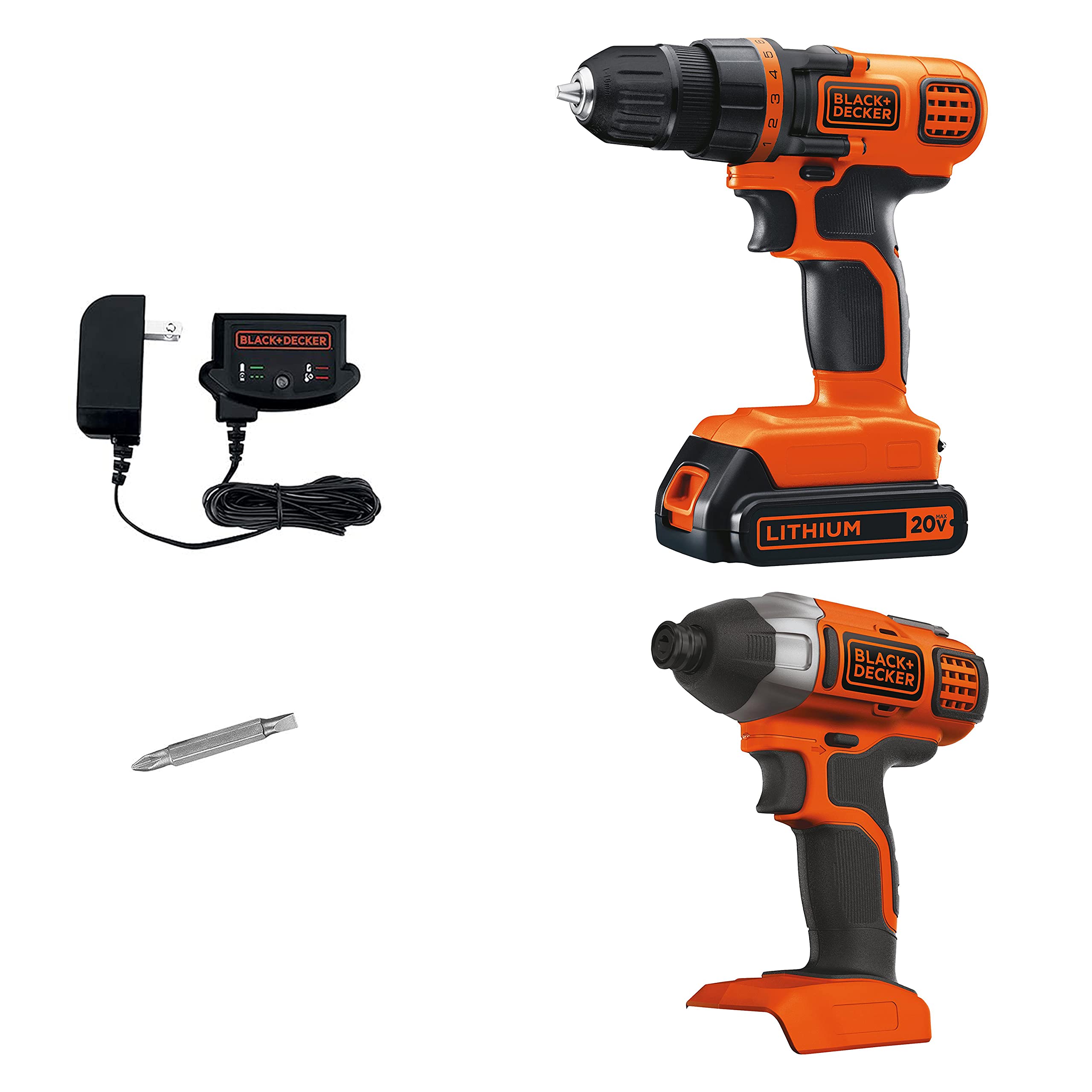 BLACK+DECKER 20V MAX Cordless Drill and Impact Driver, Power Tool Combo Kit with Battery and Charger (BD2KITCDDI)