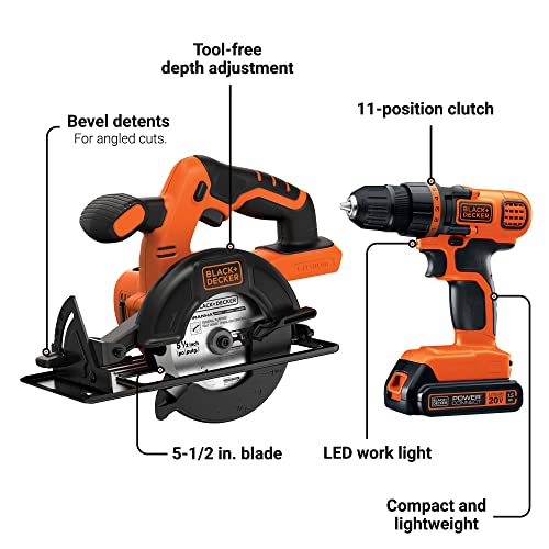 BLACK+DECKER 20V MAX* POWERCONNECT Cordless Drill/Driver + Circular Saw Combo Kit (BD2KITCDDCS)