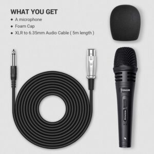 TONOR Dynamic Karaoke Microphone for Singing with 5M XLR Cable, Metal Handheld Mic Compatible with Karaoke Machine/Speaker/Amp/Mixer for Karaoke Singing, Speech, Wedding and Outdoor Activity