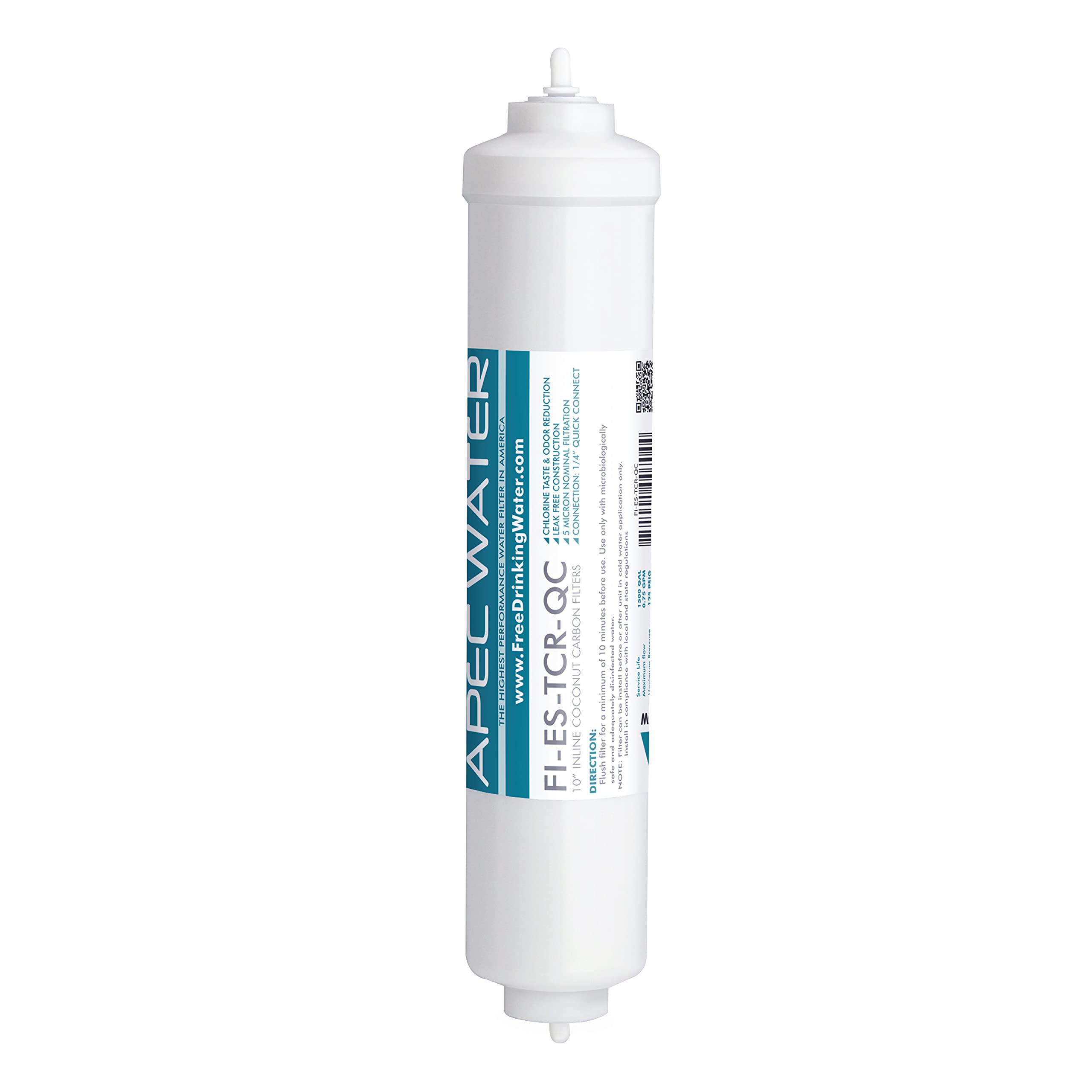 APEC Water Systems FI-ES-TCR-QC 10" High Capacity Inline Carbon Filter with 1/4" Quick Connect for Undersink Reverse Osmosis Water System Stage-5, 1 Count (Pack of 1), White