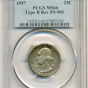 1957 Washington Type B Reverse Variety FS-901 Quarter MS66 PCGS