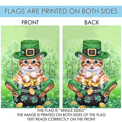 Toland Home Garden 1110806 Clover Kitty St Patricks Day Flag 12x18 Inch Double Sided St Patricks Day Garden Flag for Outdoor House St Pats Flag Yard Decoration