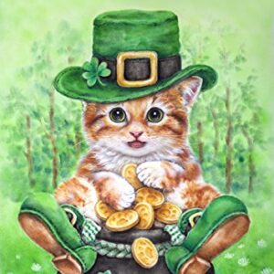 Toland Home Garden 1110806 Clover Kitty St Patricks Day Flag 12x18 Inch Double Sided St Patricks Day Garden Flag for Outdoor House St Pats Flag Yard Decoration