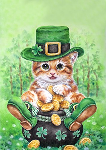 Toland Home Garden 1110806 Clover Kitty St Patricks Day Flag 12x18 Inch Double Sided St Patricks Day Garden Flag for Outdoor House St Pats Flag Yard Decoration