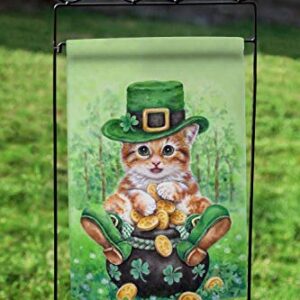 Toland Home Garden 1110806 Clover Kitty St Patricks Day Flag 12x18 Inch Double Sided St Patricks Day Garden Flag for Outdoor House St Pats Flag Yard Decoration