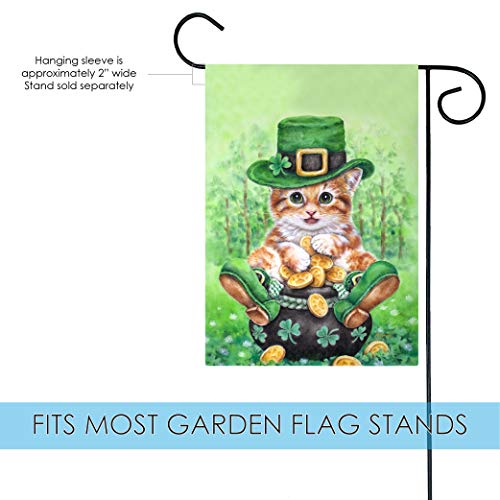 Toland Home Garden 1110806 Clover Kitty St Patricks Day Flag 12x18 Inch Double Sided St Patricks Day Garden Flag for Outdoor House St Pats Flag Yard Decoration