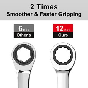 Jetech 21mm Ratcheting Combination Wrench, Industrial Grade Gear Spanner with 12-Point Design, 72-Tooth Ratchet, Made with Forged and Heat-Treated Cr-V Steel in Chrome Plating, Metric