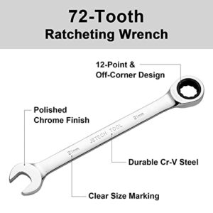 Jetech 21mm Ratcheting Combination Wrench, Industrial Grade Gear Spanner with 12-Point Design, 72-Tooth Ratchet, Made with Forged and Heat-Treated Cr-V Steel in Chrome Plating, Metric