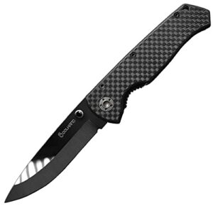 cool hand 3.75'' carbon fiber folding knife, w/ 2.75" polished black ceramic blade in gift box packing, liner lock mechanism, w/pocket clip, edc pocket knives