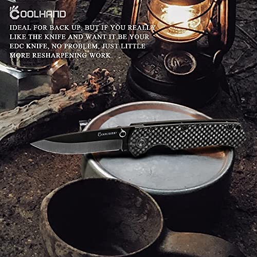 Cool Hand 3.75'' Carbon Fiber Folding Knife, w/ 2.75" Polished Black Ceramic Blade in Gift Box Packing, Liner Lock Mechanism, w/Pocket Clip, EDC Pocket Knives