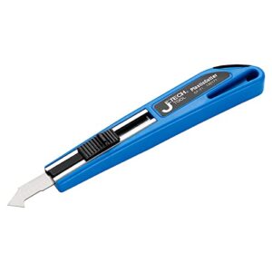 jetech professional fixed-blade utility knife, box cutter with 2 heat-treated sk2 and chrome changeable replacement blades for plastic, acrylic sheet, plexiglass, non-retractable, blue