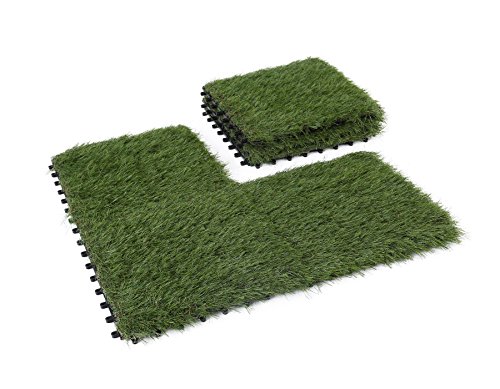 GOLDEN MOON Artificial Grass Turf Tile Interlocking Self-draining Mat, 1x1 ft, 1.5 in Pile Height, 6 Pack