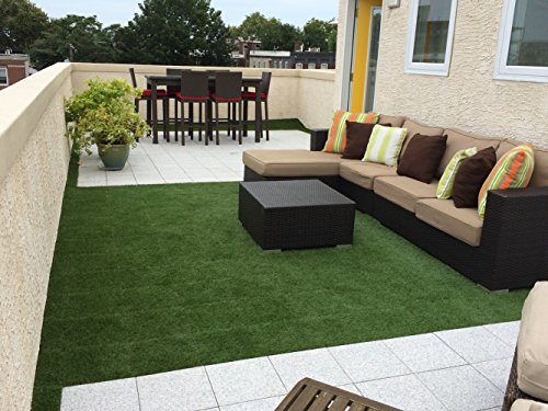 GOLDEN MOON Artificial Grass Turf Tile Interlocking Self-draining Mat, 1x1 ft, 1.5 in Pile Height, 6 Pack