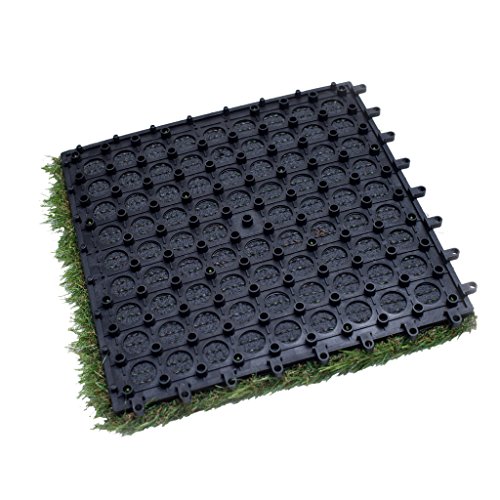 GOLDEN MOON Artificial Grass Turf Tile Interlocking Self-draining Mat, 1x1 ft, 1.5 in Pile Height, 6 Pack