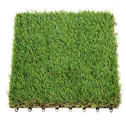 GOLDEN MOON Artificial Grass Turf Tile Interlocking Self-draining Mat, 1x1 ft, 1.5 in Pile Height, 6 Pack