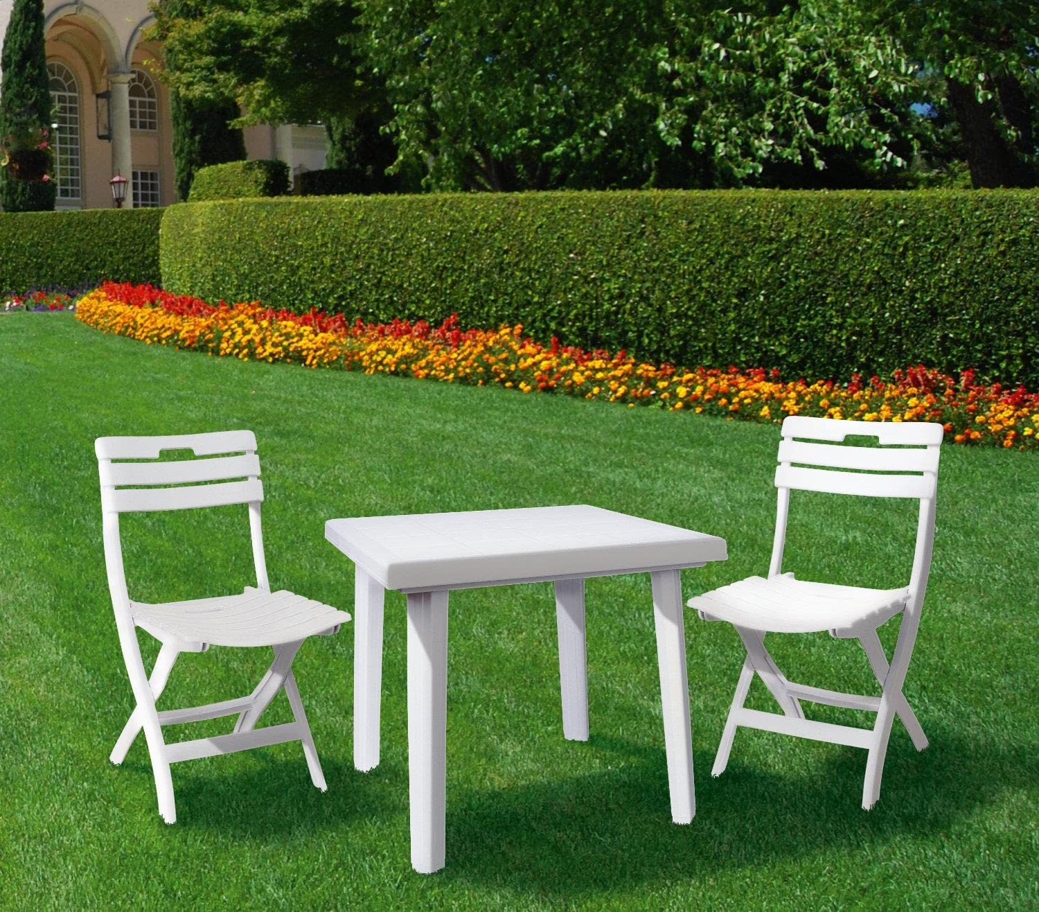 Compamia Cuadra 31" Square Resin Patio Dining Table in White, Commercial Grade