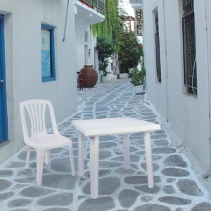 Compamia Cuadra 31" Square Resin Patio Dining Table in White, Commercial Grade