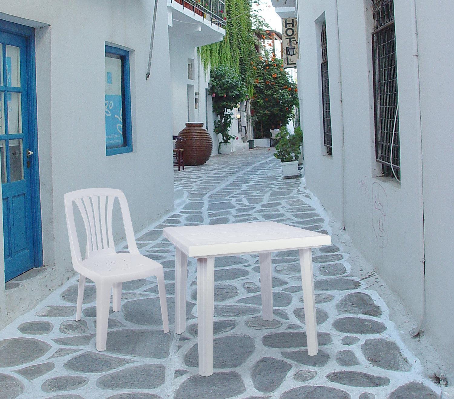 Compamia Cuadra 31" Square Resin Patio Dining Table in White, Commercial Grade