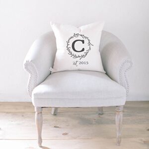 personalized throw pillow - initial & established year, handmade in the usa, calligraphy, home decor, wedding gift, engagement present, housewarming gift, cushion cover, throw pillow