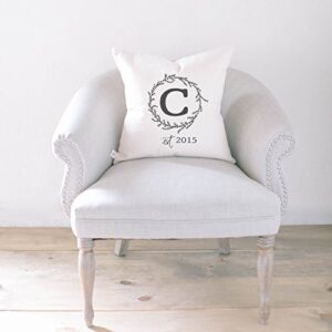 Personalized Throw Pillow - Initial & Established Year, Handmade in the USA, calligraphy, home decor, wedding gift, engagement present, housewarming gift, cushion cover, throw pillow