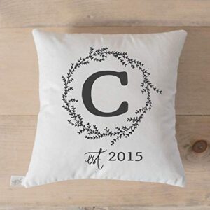 Personalized Throw Pillow - Initial & Established Year, Handmade in the USA, calligraphy, home decor, wedding gift, engagement present, housewarming gift, cushion cover, throw pillow