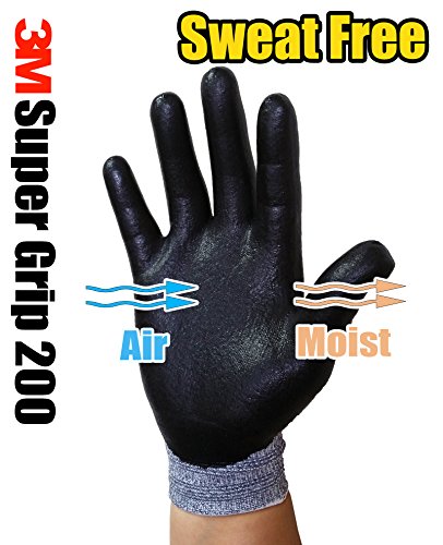 3M Super Grip 200 All Day Comfort Nitrile Foam Coated Work Gloves-10 Pairs (Large, Gray)