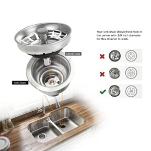 Highcraft 9754JO Stainless Steel Kitchen Sink Strainer Basket-Replacement for Standard Drains (3-1/4 Inch) -Ball-lock Rubber Stopper, 3-1/2