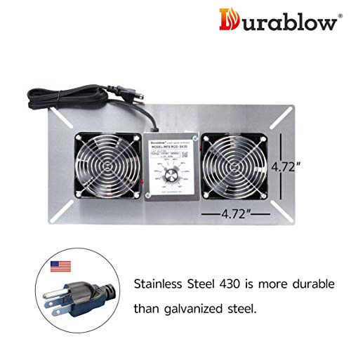 Durablow 220 CFM Air-Out Stainless Steel Crawl Space Vent Fan, Dual Fans with Dehumidistat & Thermostat, Foundation Vent, Radon Mitigation, for Crawl Space, Basement (Stainless Steel 430, M2D-S430)