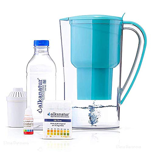 Alkanatur Alkaline Water Filter Pitcher removes Fluorides, Chlorine, Heavy Metals, impurities, etc., Alkaline, Ionized, Hydrogenated Water, high pH of 9.5, adds Magnesium - Most Certified Pitcher