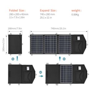 TalentCell 21W Foldable Solar Panel Charger with DC 18V and 5V USB Output for Charging All Types of 12V Rechargeable Batteries and Most 5V Devices