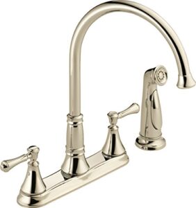 delta faucet 2497lf-pn two handle kitchen faucet with spray, polished nickel