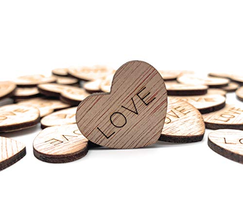 Wooden Heart Confetti ~ Love ~ Wood Hearts, Wood Confetti Engraved Love Hearts- Rustic Wedding Decor (100 count)