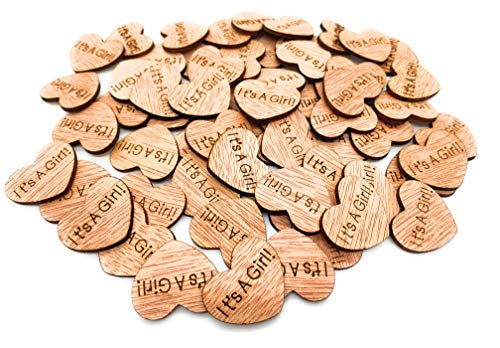 Wooden Heart Confetti ~ It's A Girl ~ Wood Hearts, Wood Confetti Engraved Love Hearts- Rustic Wedding Decor (100 count)