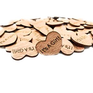 Wooden Heart Confetti ~ It's A Girl ~ Wood Hearts, Wood Confetti Engraved Love Hearts- Rustic Wedding Decor (100 count)