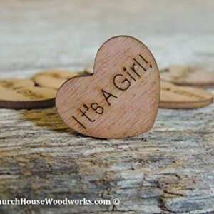 Wooden Heart Confetti ~ It's A Girl ~ Wood Hearts, Wood Confetti Engraved Love Hearts- Rustic Wedding Decor (100 count)