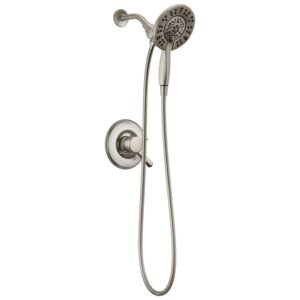 delta faucet linden 17 series dual-function shower faucet, shower trim kit with 4-spray in2ition 2-in-1 dual hand held shower head with hose, chrome t17293-i (valve not included)
