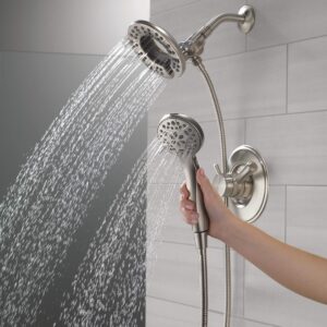 Delta Faucet Linden 17 Series Dual-Function Shower Faucet, Shower Trim Kit with 4-Spray In2ition 2-in-1 Dual Hand Held Shower Head with Hose, Chrome T17293-I (Valve Not Included)