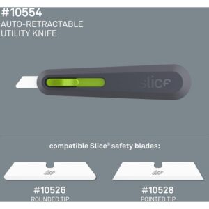 Slice 10554 Auto Retract Utility Knife, Finger Friendly, Safe Ceramic Blade Retracts Automatically, Lasts 11x Longer Than Steel, 1 Pack, Green