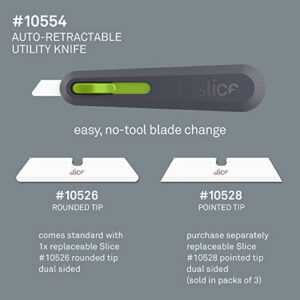 Slice 10554 Auto Retract Utility Knife, Finger Friendly, Safe Ceramic Blade Retracts Automatically, Lasts 11x Longer Than Steel, 1 Pack, Green