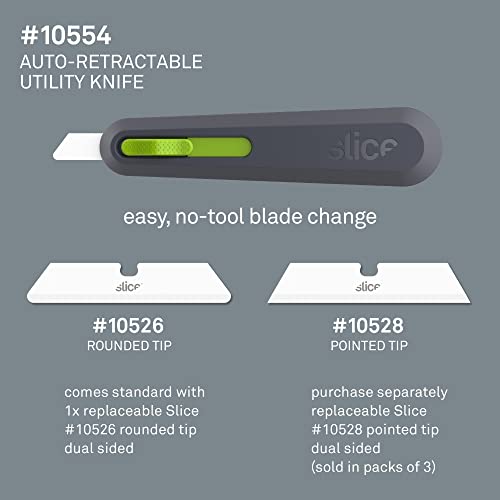 Slice 10554 Auto Retract Utility Knife, Finger Friendly, Safe Ceramic Blade Retracts Automatically, Lasts 11x Longer Than Steel, 1 Pack, Green