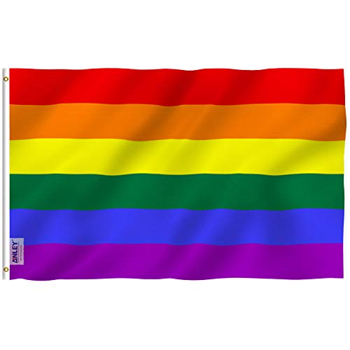 Anley Fly Breeze 3x5 Foot Rainbow Pride Flag - Vivid Color and Fade proof - Canvas Header and Double Stitched - Gay LGBT Pride Day Month Parade LGBTQ Community Banner Flags with Brass Grommets