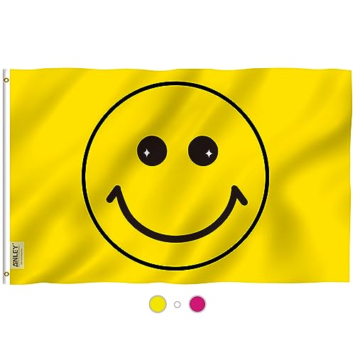 Anley Fly Breeze 3x5 Foot Yellow Happy Face Flag - Vivid Color and Fade Proof - Canvas Header and Double Stitched - Happy Face Flags Polyester with Brass Grommets 3 X 5 Ft