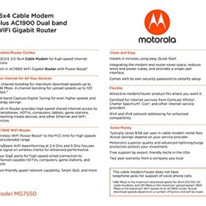 Motorola MG7550 - Modem with Built in WiFi | Approved for Comcast Xfinity, Cox, Spectrum | For Plans Up to 300 Mbps | DOCSIS 3.0 + AC1900 WiFi Router | Power Boost Enabled