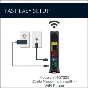 Motorola MG7550 - Modem with Built in WiFi | Approved for Comcast Xfinity, Cox, Spectrum | For Plans Up to 300 Mbps | DOCSIS 3.0 + AC1900 WiFi Router | Power Boost Enabled