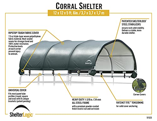 ShelterLogic 12' x 12' Corral Shelter and Livestock Shade Waterproof and UV Treated Universal Cover for Horses, Goats, and Other Livestock (Corral Panels Not Included)