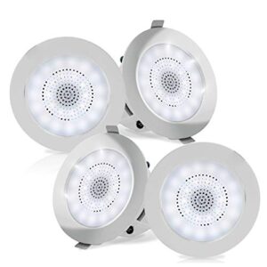 pyle 4” pair bluetooth flush mount in-wall in-ceiling 2-way home speaker system built-in led lights aluminum housing spring clips polypropylene cone & tweeter 4 ch amplifier 320 watts (pdic4cbtl4b)