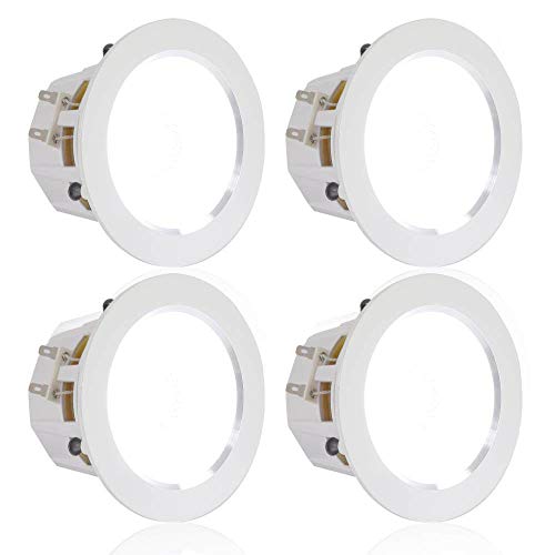 Pyle 4” Pair Bluetooth Flush Mount In-wall In-ceiling 2-Way Home Speaker System Built-in LED Lights Aluminum Housing Spring Clips Polypropylene Cone & Tweeter 4 Ch Amplifier 320 Watts (PDIC4CBTL4B)